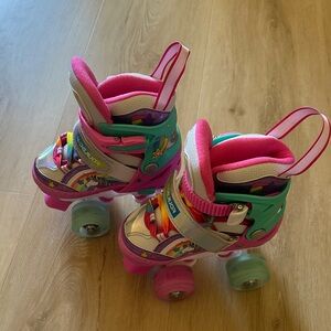 Colorful Roller Skates with Pink and Green Accents
